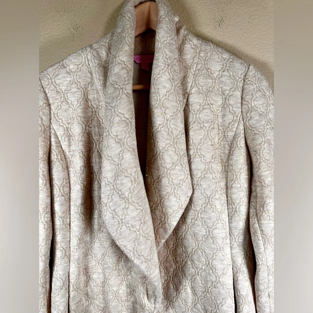 Lilly Pulitzer Brea Wrap Heathered Wheat Lurex Knit Mizner Jacquard Gold Jacket